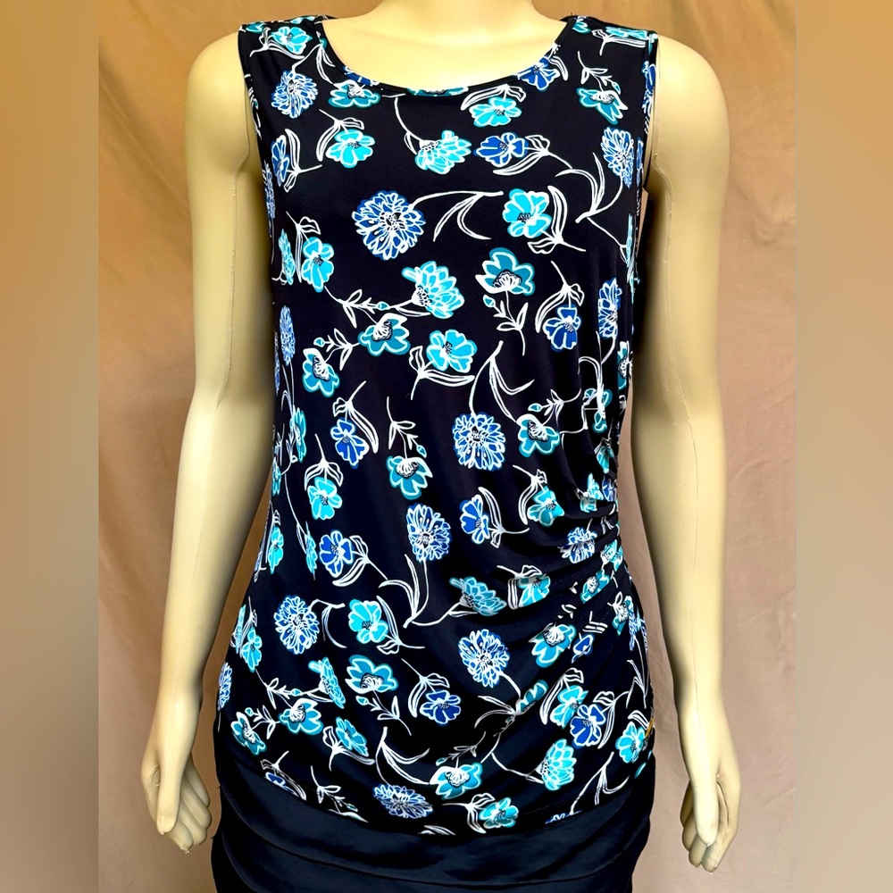 Calvin Klein Floral Sleeveless Top - Blue and Black
